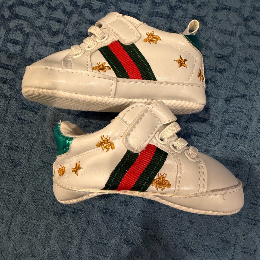 Stylish Kids White Sneakers with Gold bee GG Accents
